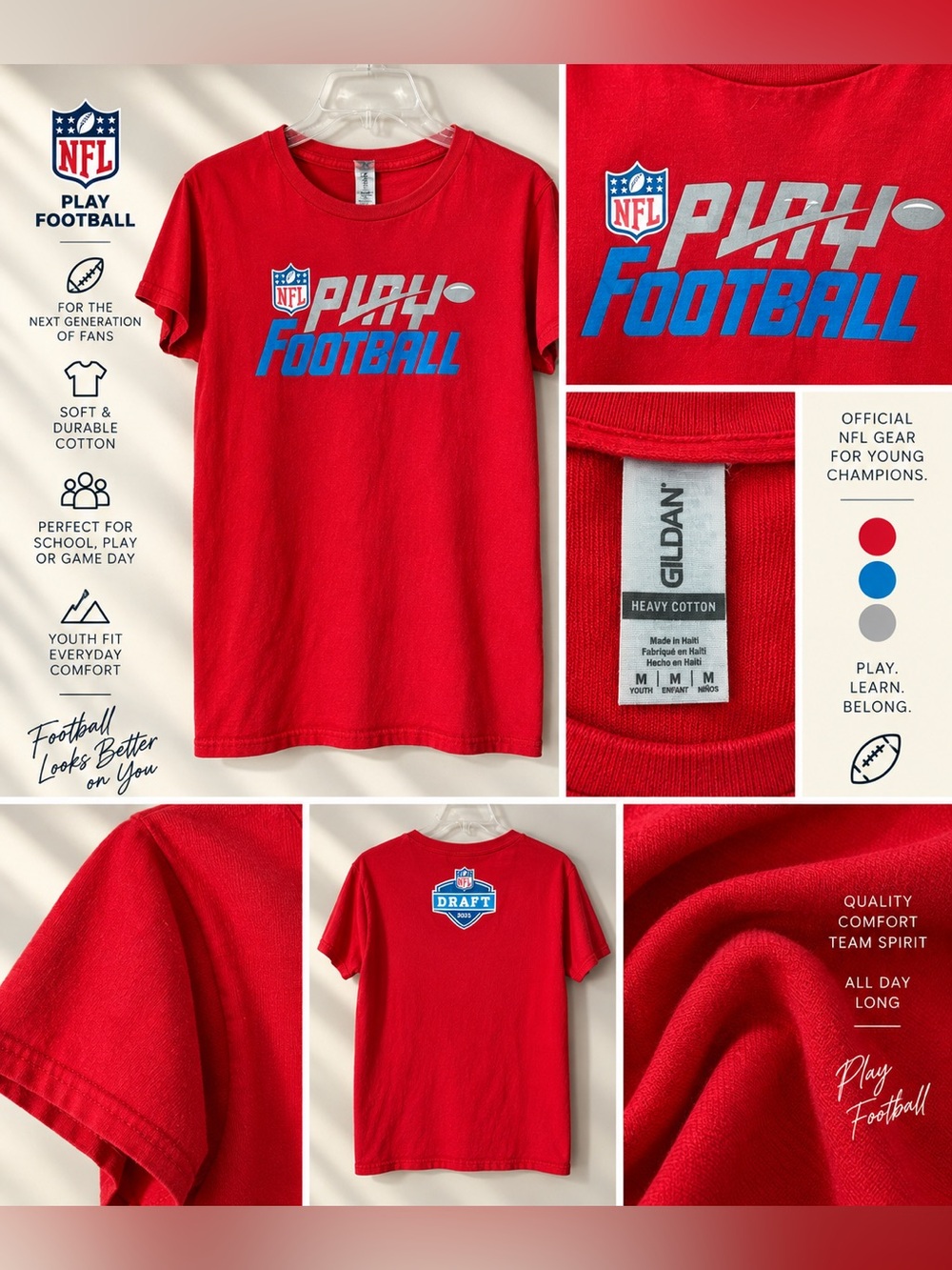 NFL 2023 Draft “Run Football” Graphic T-Shirt – Red – Gildan Heavy Cotton – Size